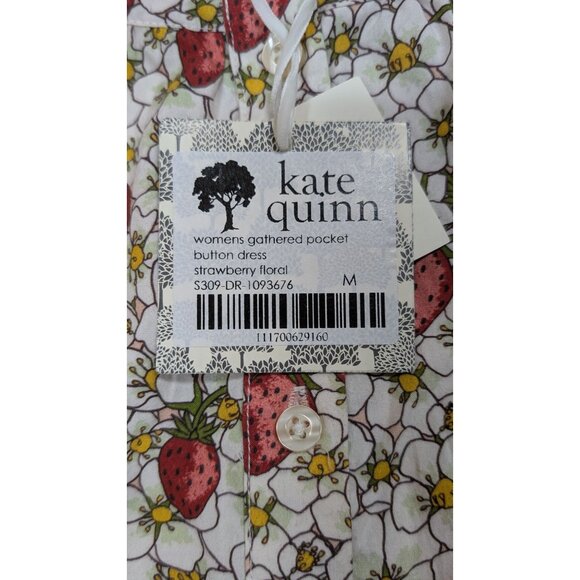 Kate Quinn Gathered Pocket Button Dress Strawberry Floral Organic Cotton Women M - Picture 5 of 10